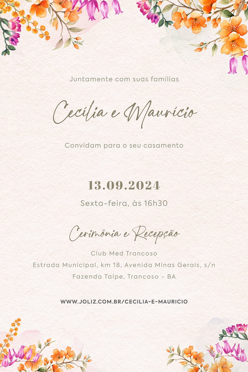 Convite de casamento floral - Joliz