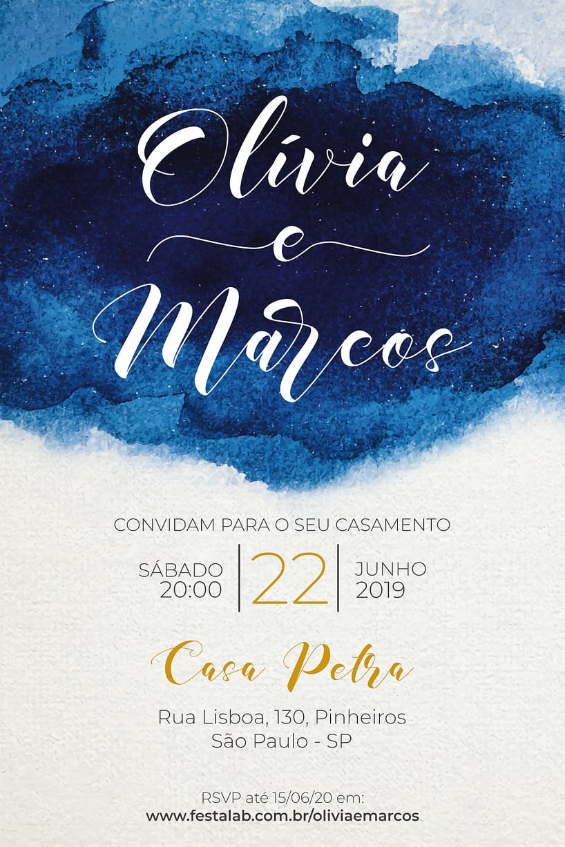 Convite de casamento azul - Joliz