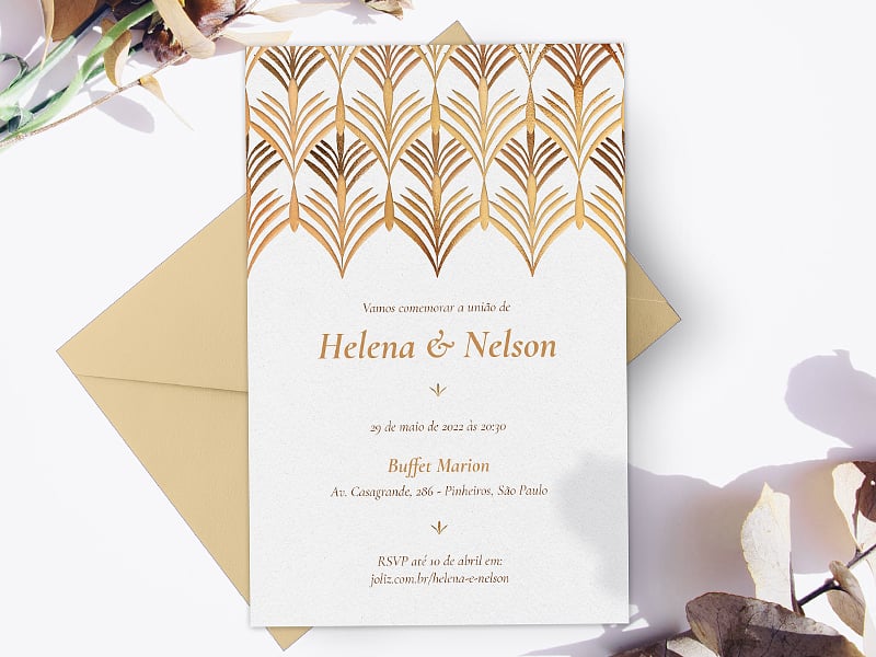 Crie seu convite de casamento - Luxuoso Palmeira Dourada| Joliz