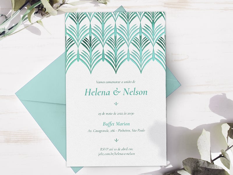 Convite de Casamento Luxuosa Palmeira Verde