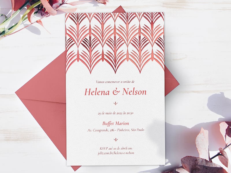 Convite de Casamento Luxuosa Palmeira Vermelha