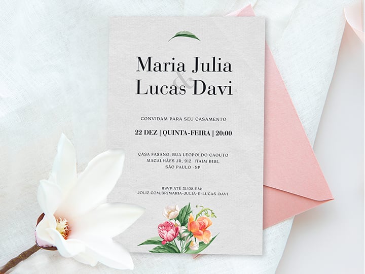 Crie seu convite de casamento - Floral Arranjo Simples| Joliz
