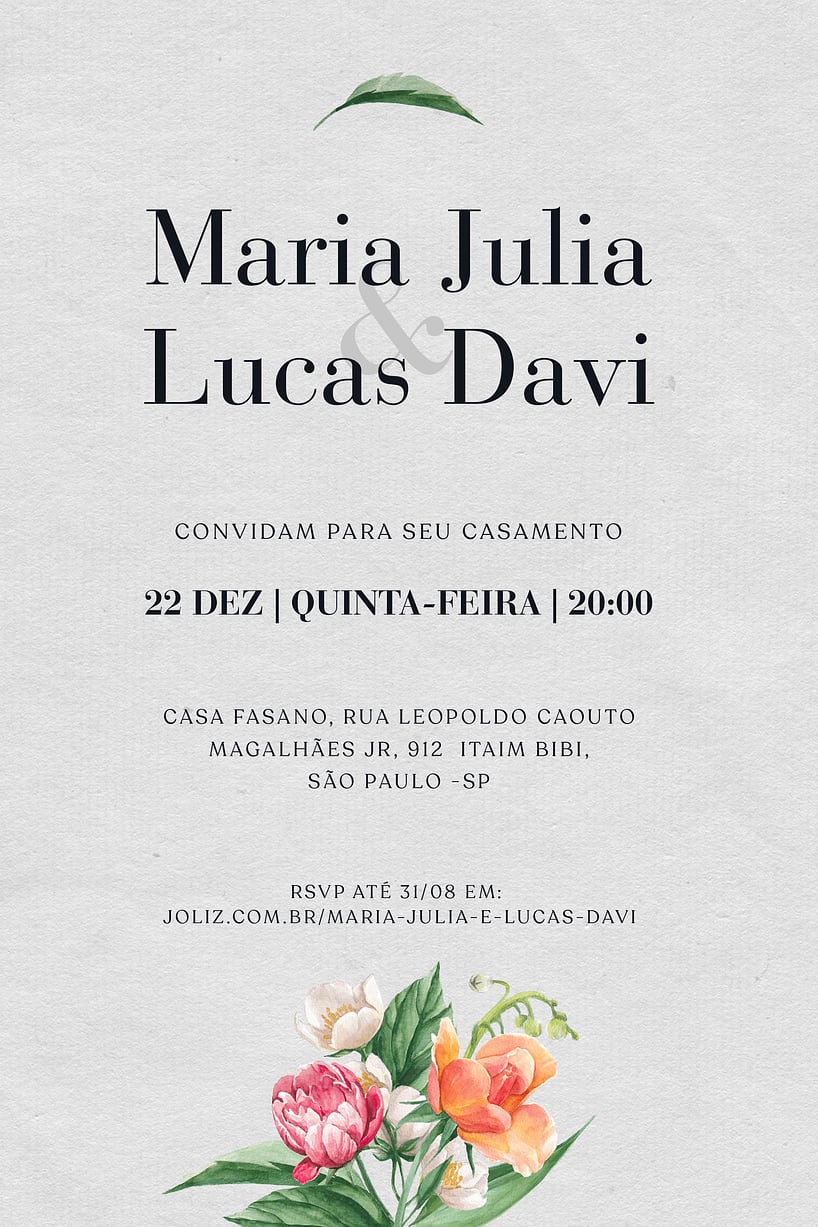 Convite de casamento floral - Joliz