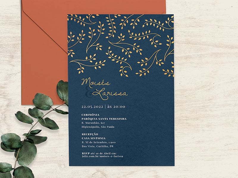 Convite de Casamento Azul com Elegância Creme