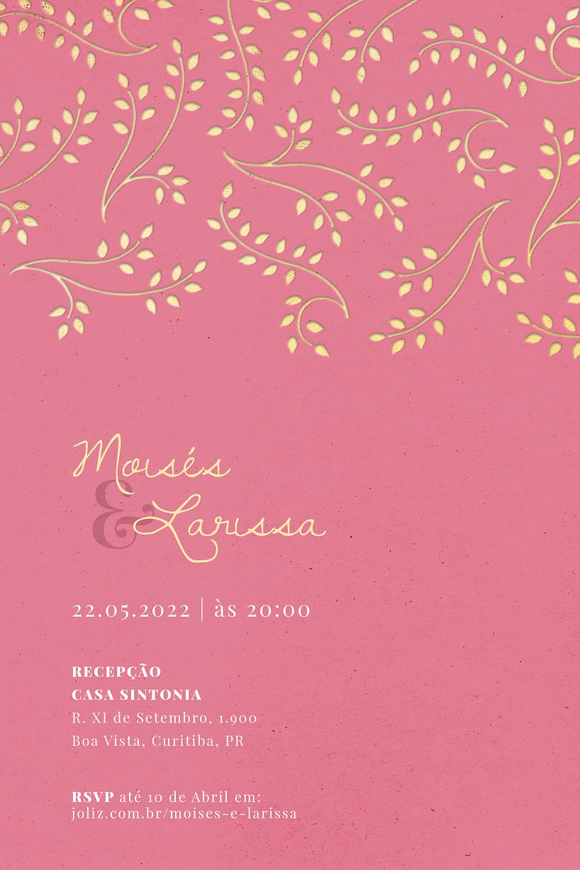 Convite de Casamento - Arranjo de folhas: Rosa