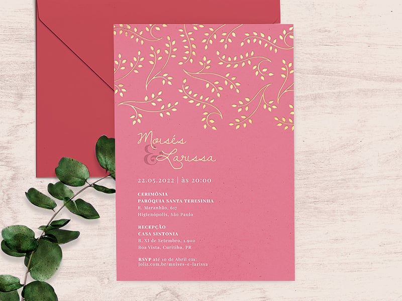 Convite de Casamento Rosa com Elegância Creme