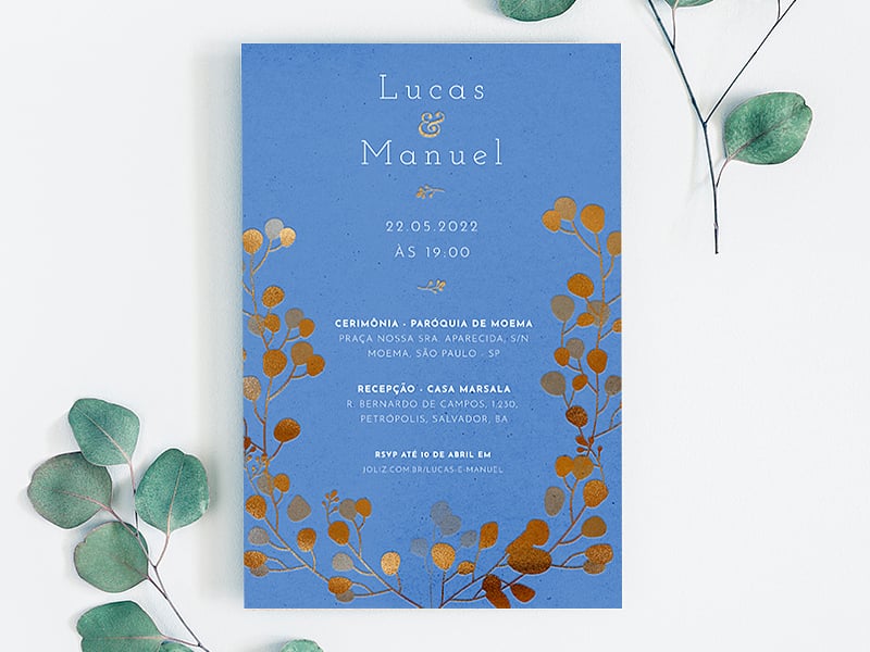 Convite de Casamento Pilea Celestial Dourada