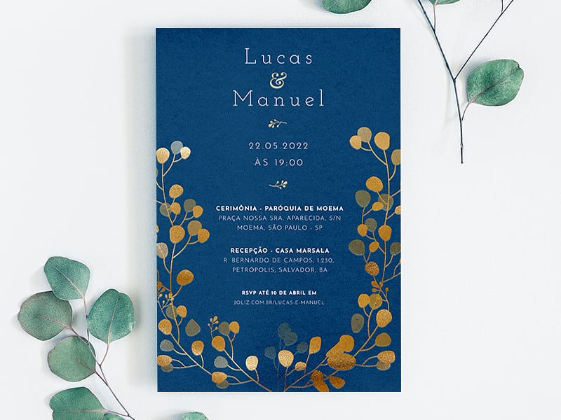 Convite de Casamento Pilea Royal Dourada