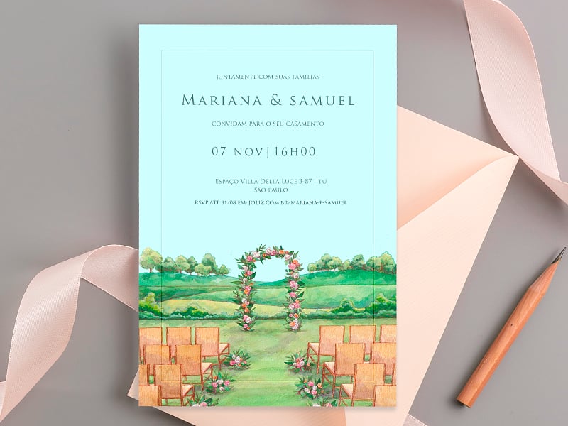Convite de Casamento Campo Romântico