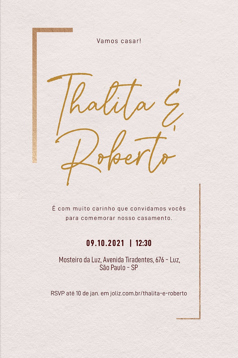Convite de Casamento - Cantoneira Dourada Minimalista