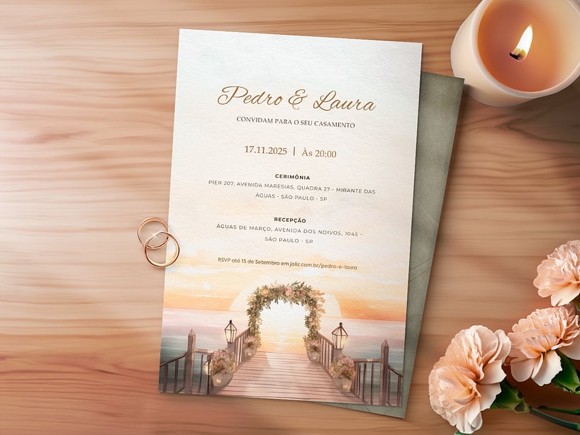 Convite de Casamento Casando ao Pôr do Sol