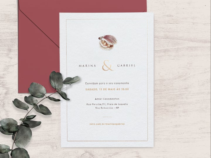 Convite de Casamento Concha em Aquarela