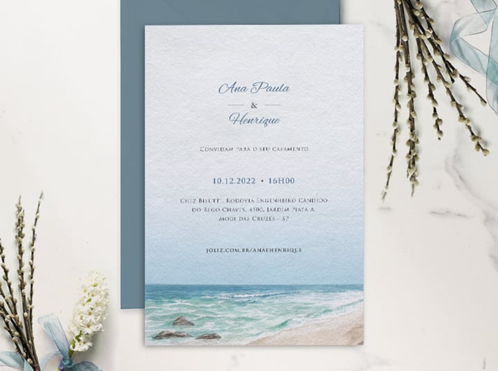 Convite de Casamento - Mar Aquarelado
