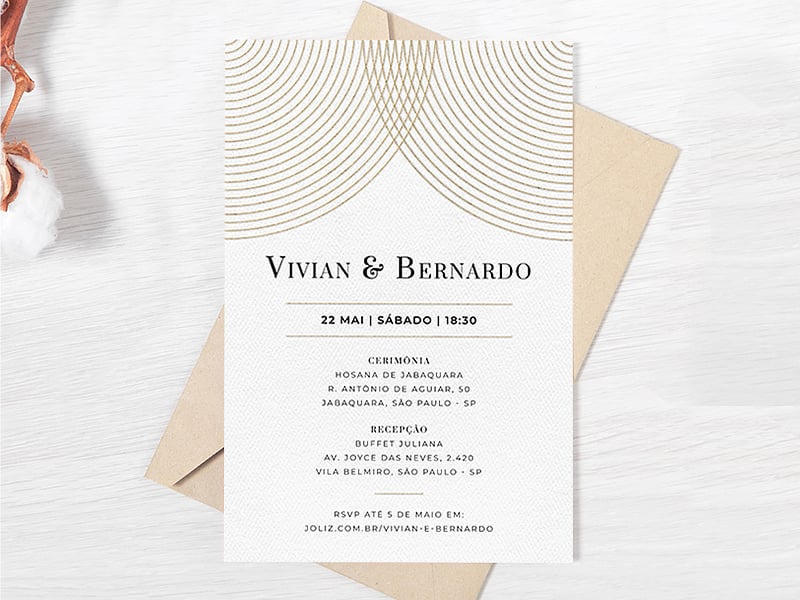 Convite de Casamento Entrelaço dourado