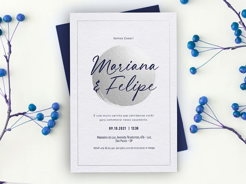 Crie seu convite de casamento - Moderno Azul e Prata| Joliz