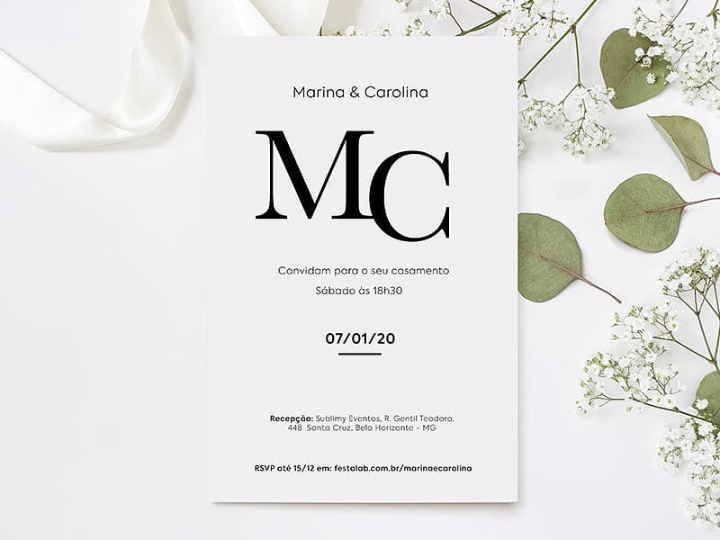 Convite de Casamento Simples Preto e Branco
