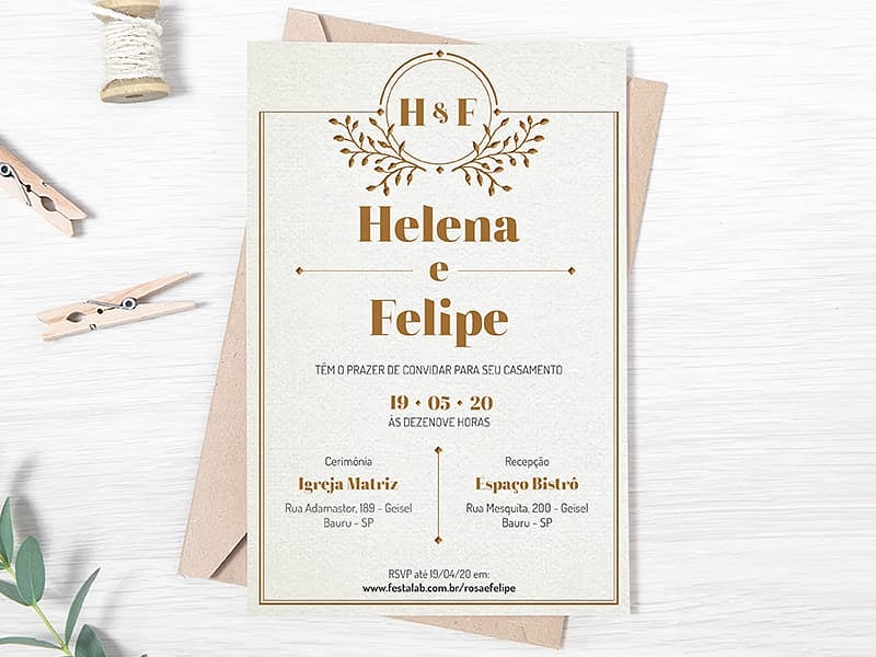 Convite de Casamento Clássico Arabesco Dourado