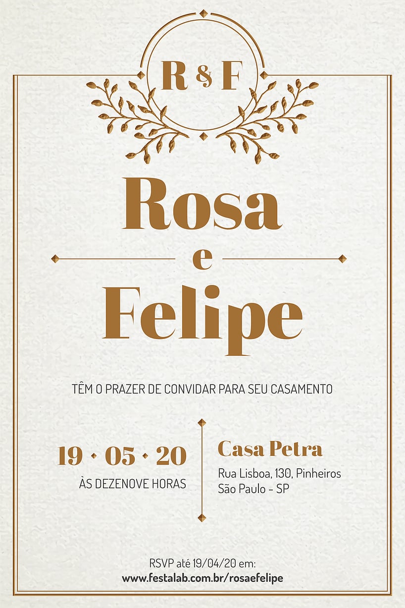 Convite de casamento dourado - Joliz