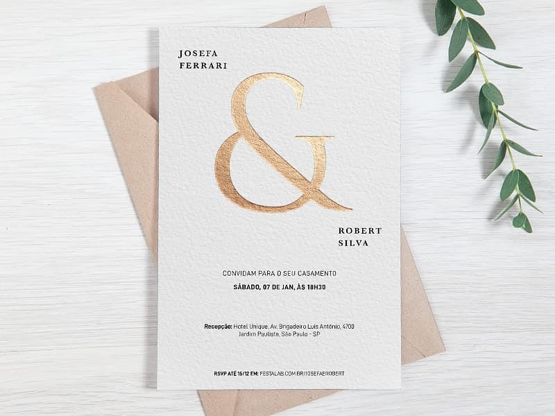 Convite de Casamento Chique Letra Dourada