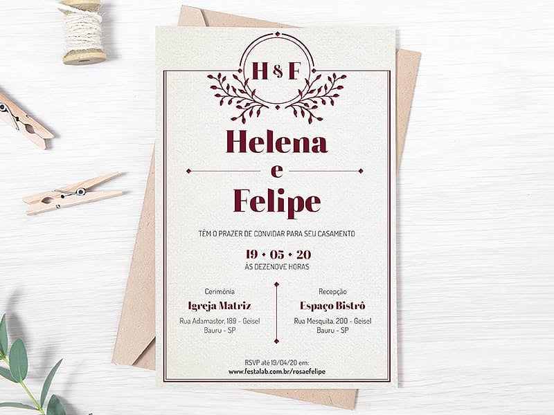 Convite de Casamento Arabesco Marsala