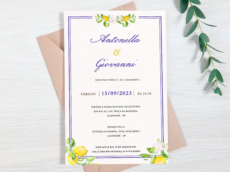 Crie seu convite de casamento - Riviera Limoncello| Joliz