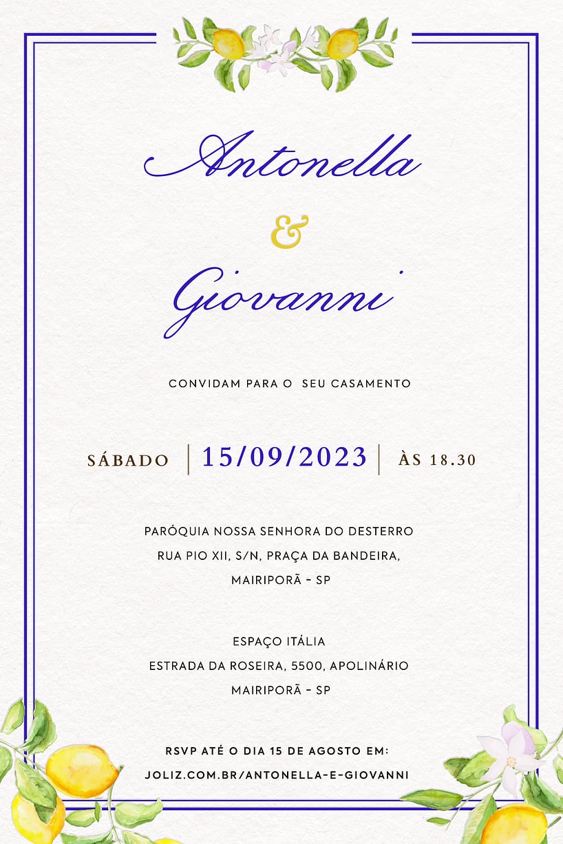 Convite de Casamento - Costa Amalfitana