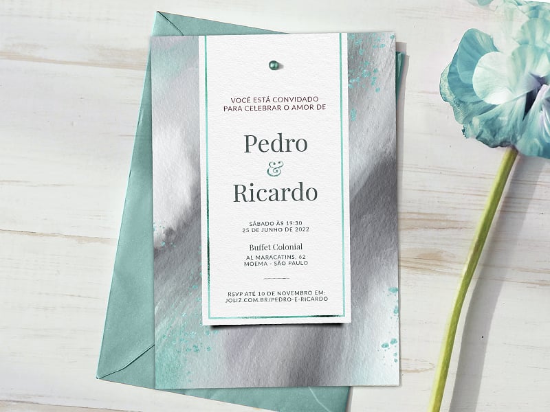 Convite de Casamento Rústico Azul