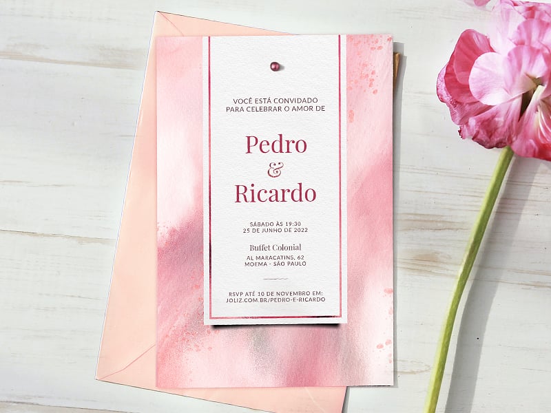 Convite de Casamento Rústico Rosa