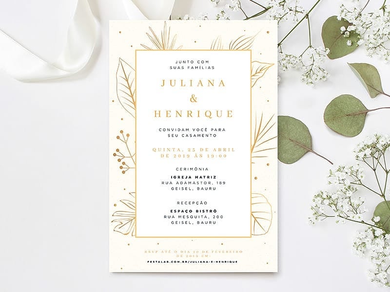 Crie seu convite de casamento - Luxuoso Creme e Dourado| Joliz