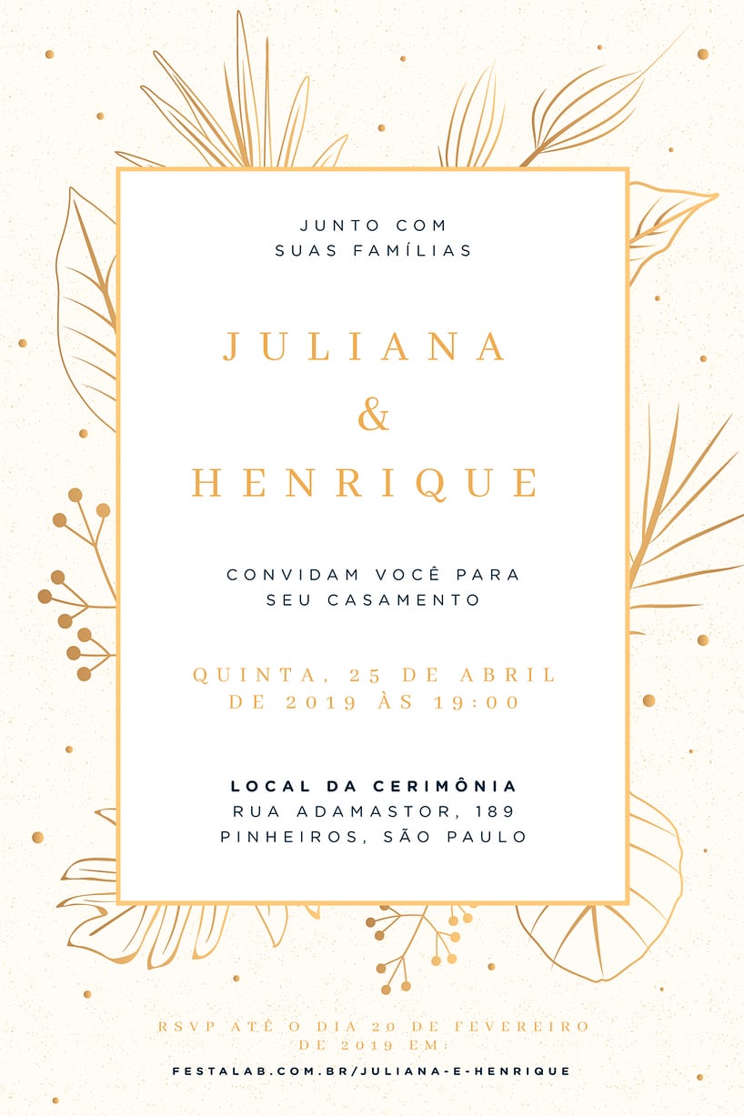 Convite de casamento dourado - Joliz