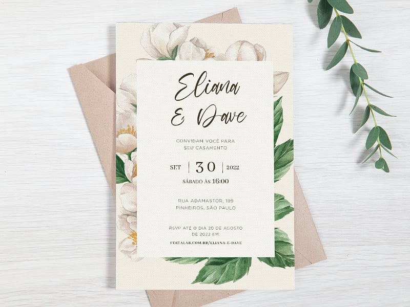 Convite de Casamento Floral de Jasmin