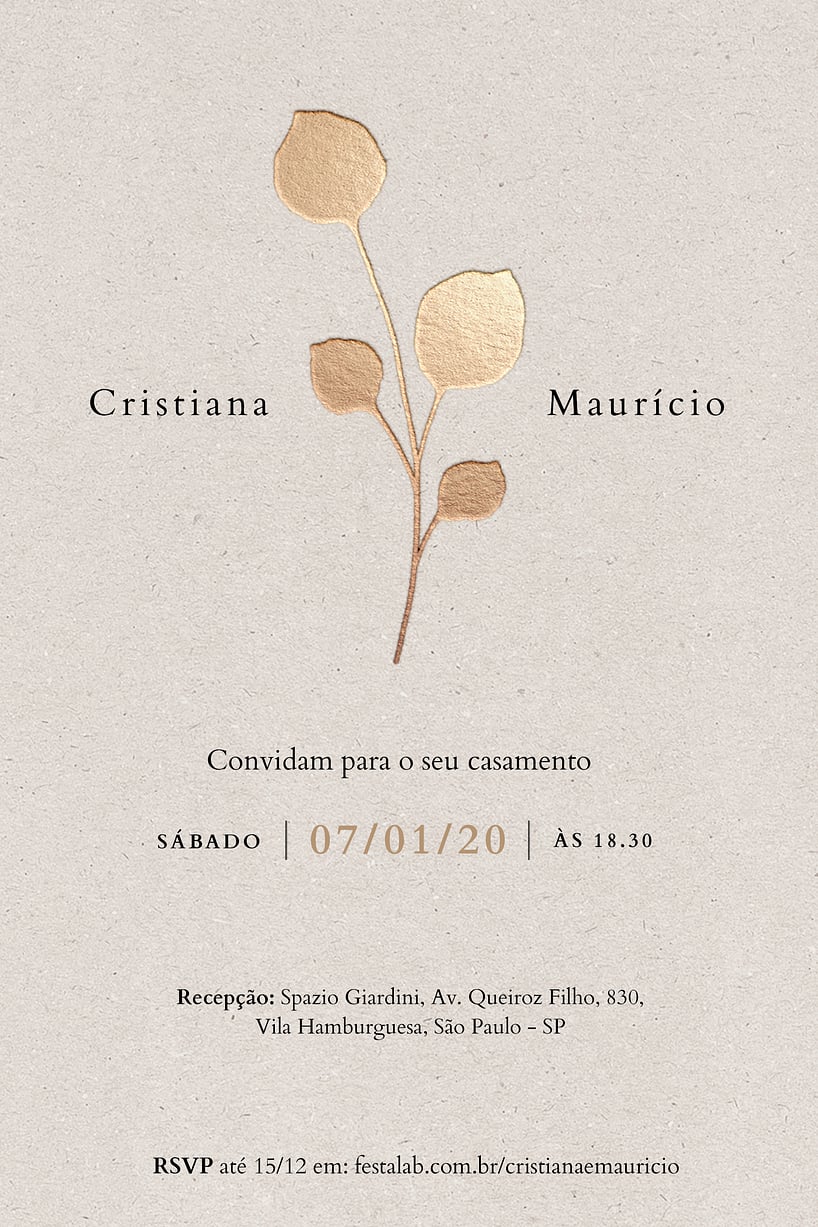 Convite de casamento dourado - Joliz