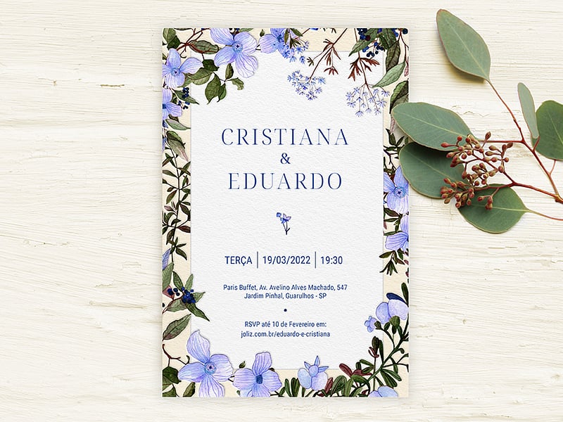 Crie seu convite de casamento - Floral Borda lilás| Joliz