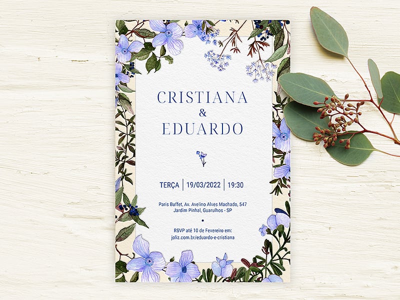 Convite de Casamento Floral Borda lilás