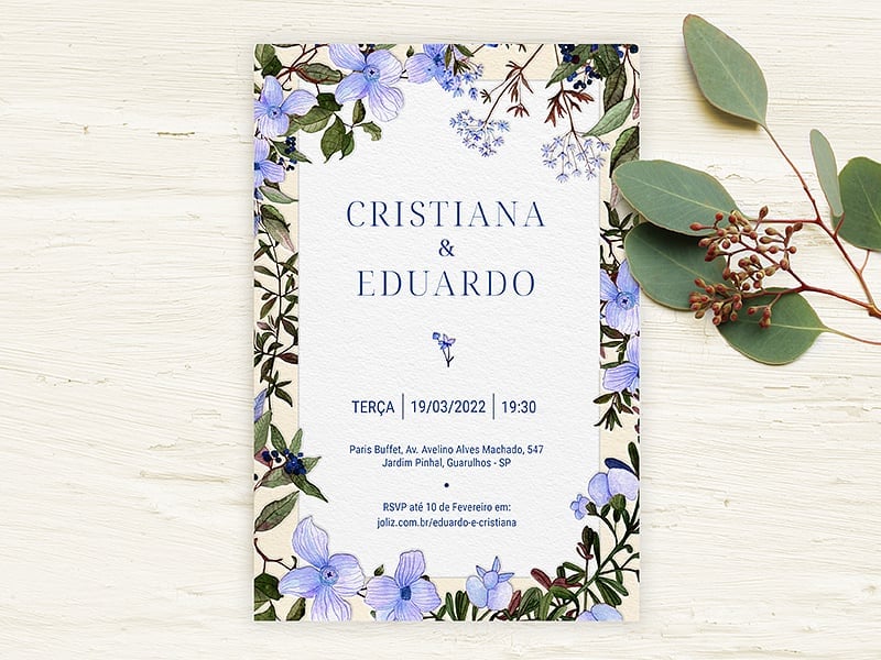 Crie seu convite de casamento - Floral Lilás| Joliz