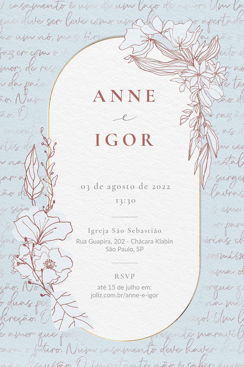 Convite de Casamento Chique Floral Azul