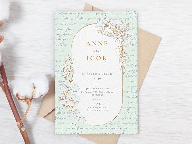 Convite de Casamento Chique Floral Verde