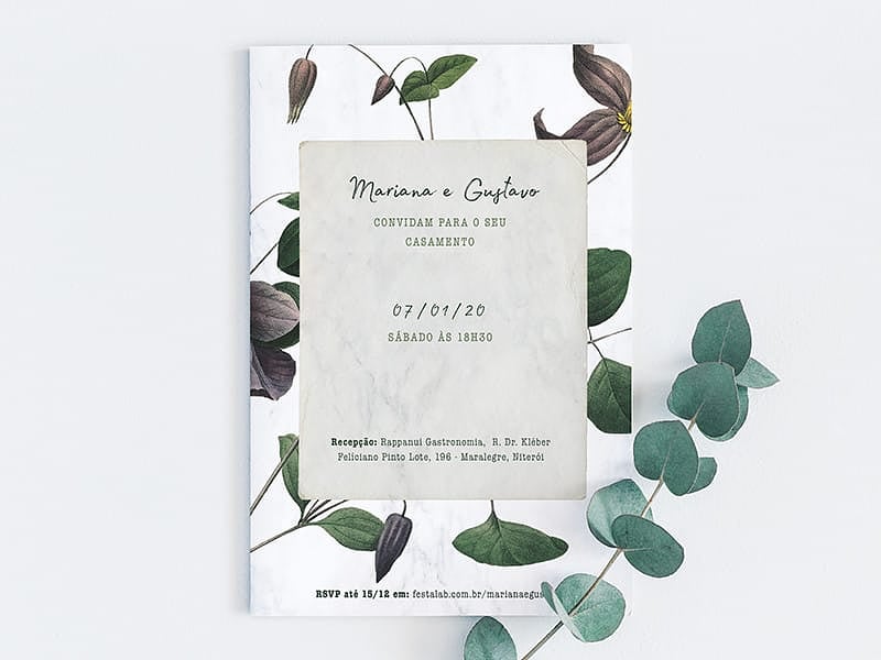 Crie seu convite de casamento - Floral Texturizado| Joliz