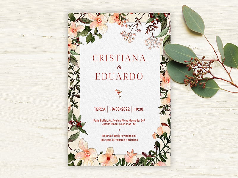 Crie seu convite de casamento - Floral Borda Amarela| Joliz