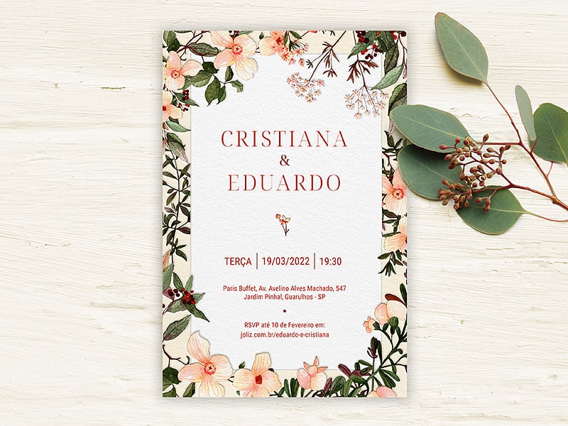 Convite de Casamento Floral Borda Amarela