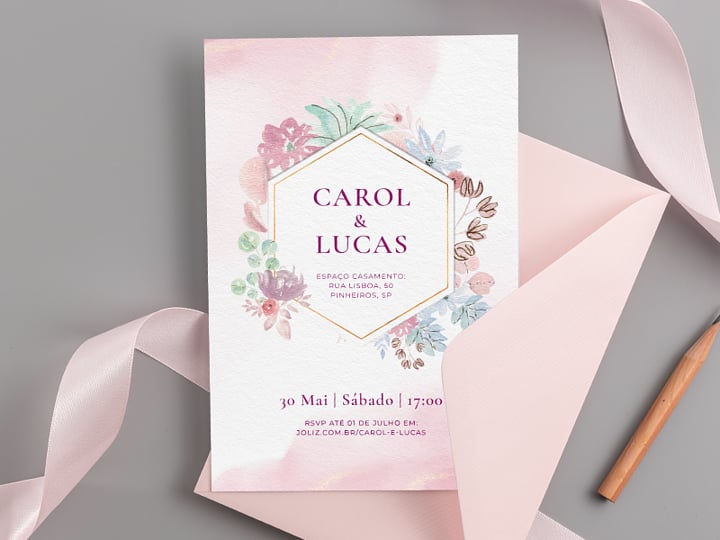 Crie seu convite de casamento - Floral Delicado Rosa| Joliz