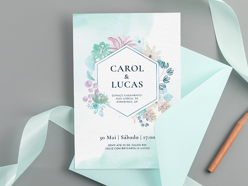 Crie seu convite de casamento - Floral Delicado Verde| Joliz