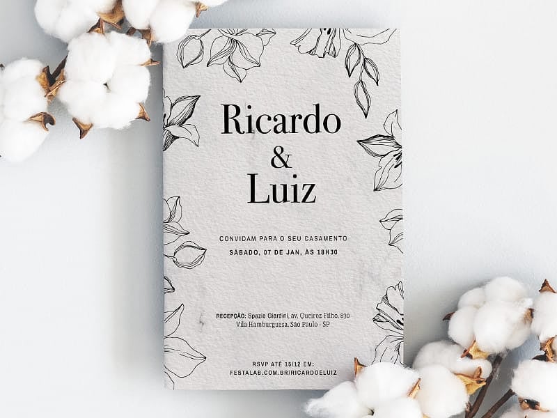 Convite de Casamento Floral Preto