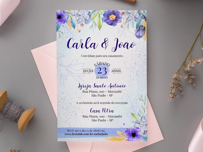 Crie seu convite de casamento - Floral Violeta| Joliz