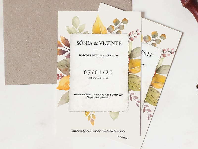 Convite de Casamento Floral de Outono