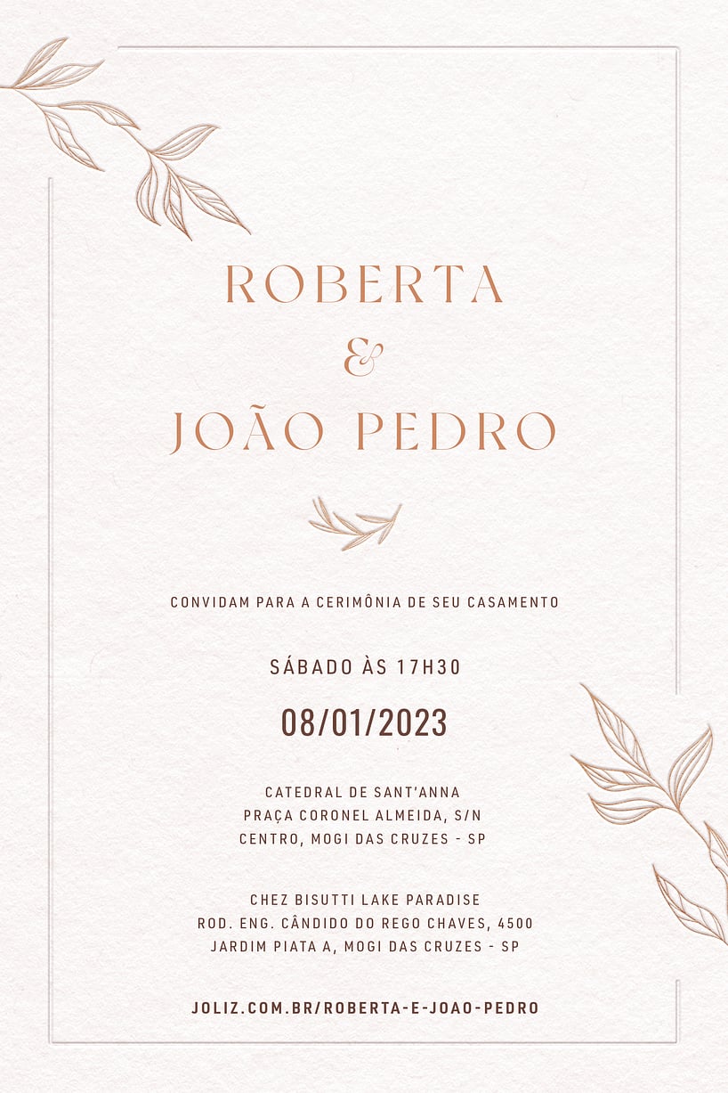 Convite de Casamento - Folhagem Chique Dourado