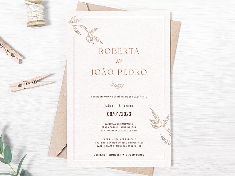 Convite de Casamento Sofisticação em Folhas