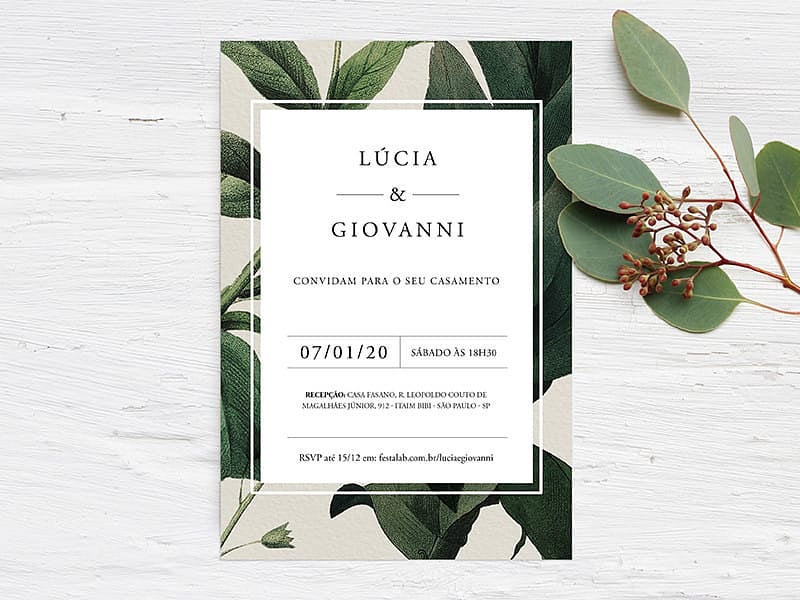 Convite de Casamento Chique Folhagem
