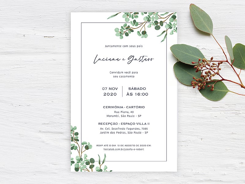 Convite de Casamento Chique Eucaliptos