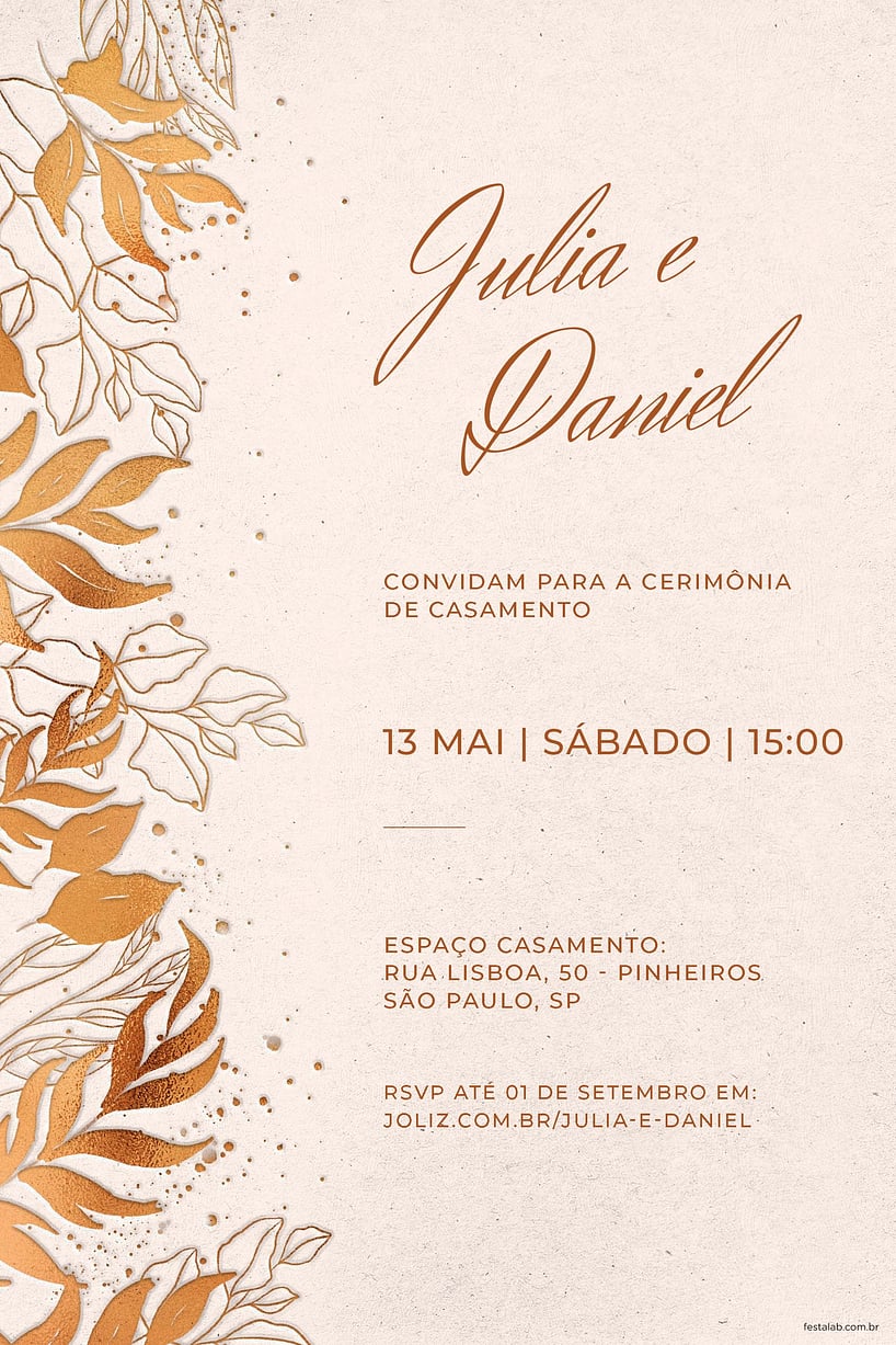 Convite de casamento dourado - Joliz